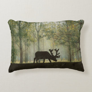 Moose in Forest Illustration Decorative Pillow