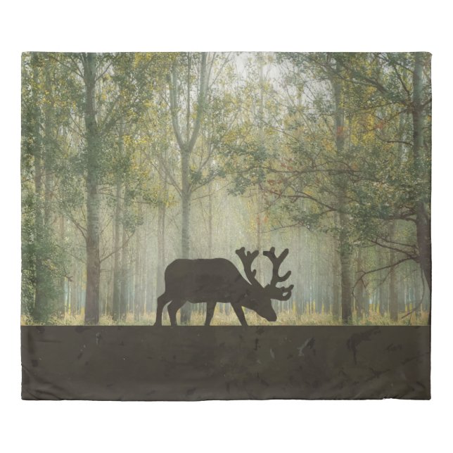 Moose in Forest Illustration Duvet Cover (Front)