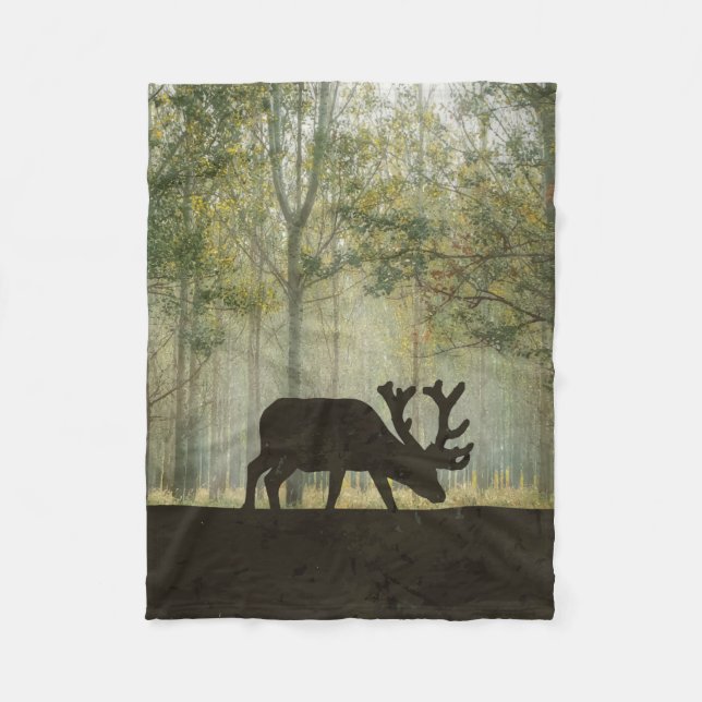 Moose in Forest Illustration Fleece Blanket (Front)
