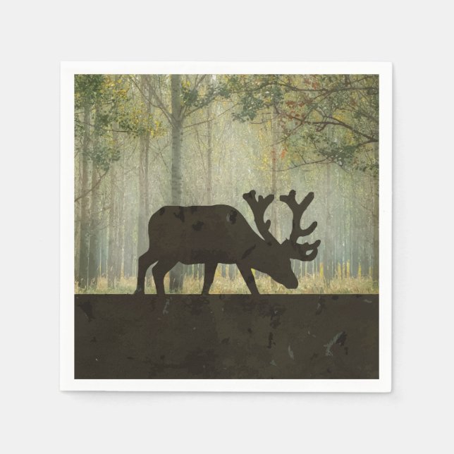 Moose in Forest Illustration Napkins (Front)
