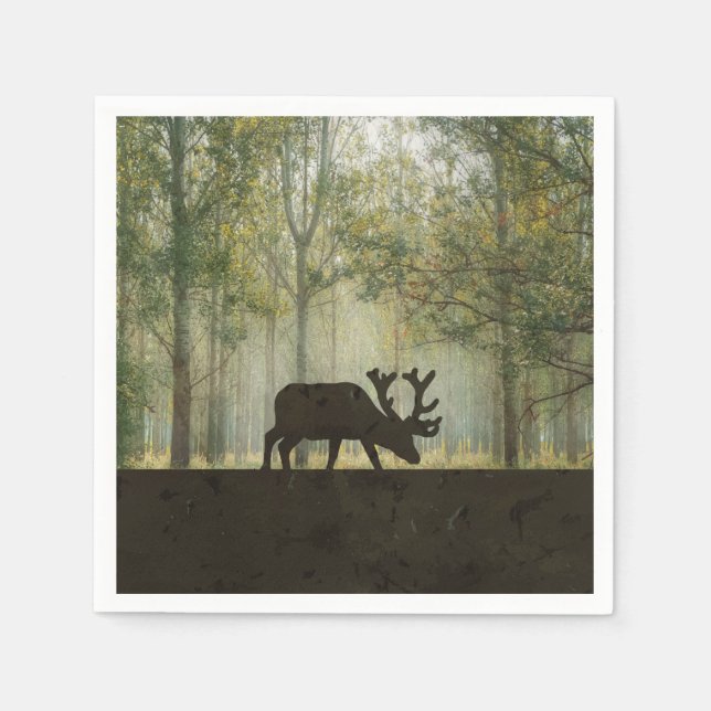 Moose in Forest Illustration Napkins (Front)