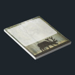 Moose in Forest Illustration Notepad<br><div class="desc">An illustration of a Moose / Elk Silhouette with antlers in the forest vector graphic. In greens and grunge browns. Hunting and hunters image design. Wild life scenery.</div>