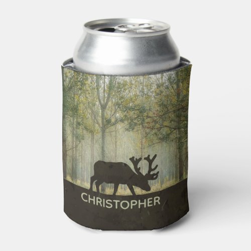 Moose in Forest Illustration Personalized Can Cooler