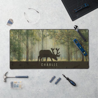 Moose in Forest Illustration Personalized Desk Mat