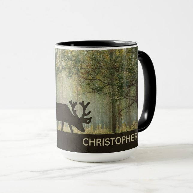 Moose in Forest Illustration Personalized Mug (Front Right)