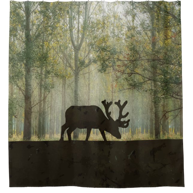 Moose in Forest Illustration Shower Curtain (Front)