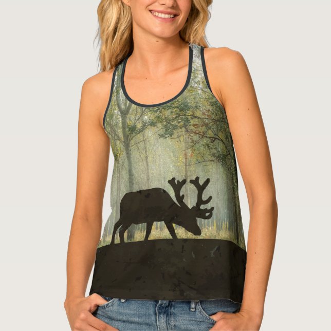 Moose in Forest Illustration Tank Top (Front)