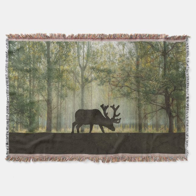 Moose in Forest Illustration Throw Blanket (Front)