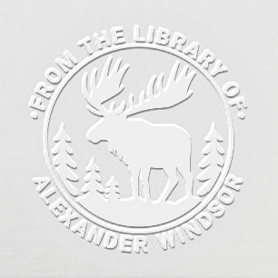 Moose in Forest Silhouette Library Book Name #2 Embosser