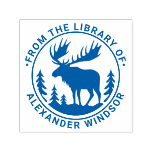 Moose in Forest Silhouette Library Book Name #2 Self-inking Stamp