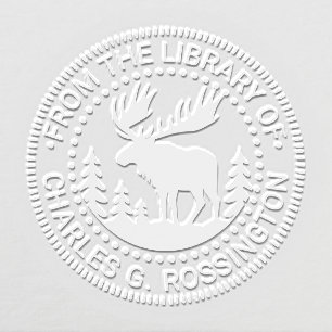 Moose in Forest Silhouette Library Book Name Embosser