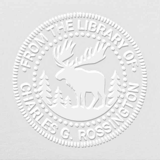 Moose in Forest Silhouette Library Book Name Embosser (Design)