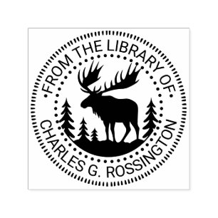Moose in Forest Silhouette Library Book Name Self-inking Stamp