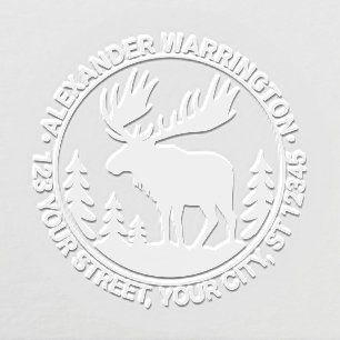 * Moose in Forest Silhouette Name Ret Address #2 Embosser