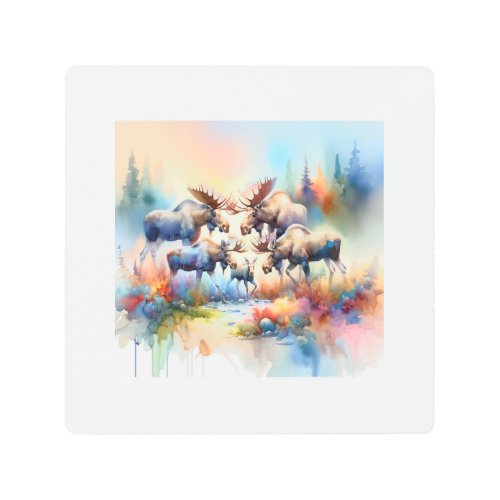 Moose in Harmony 050624AREF107 _ Watercolor Metal Print