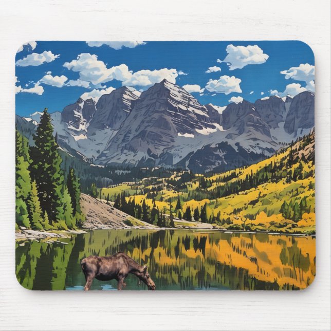 Moose in Maroon Bells Mouse Pad (Front)