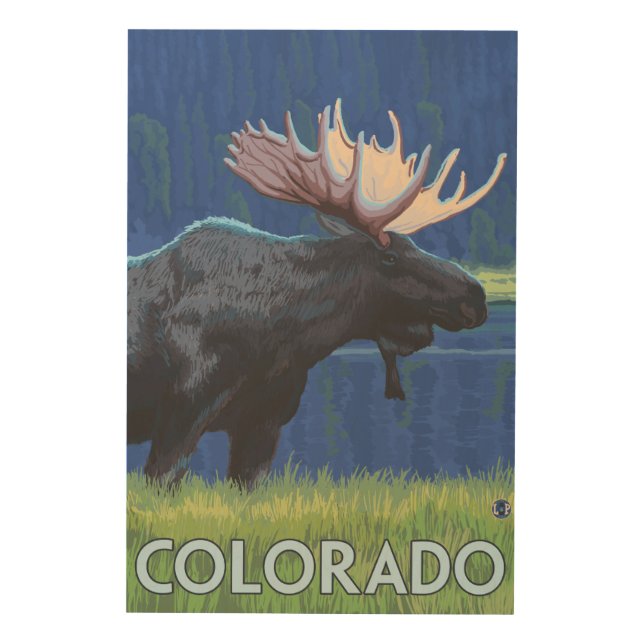 Moose in MoonlightColorado Wood Wall Art (Front)