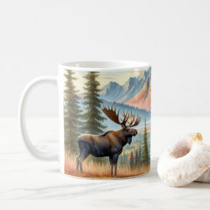 Moose in Mountainous Autumn Landscape Coffee Mug