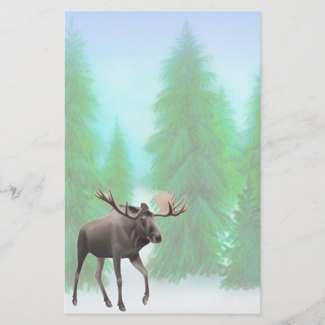 Moose in Pine Forest Stationery (Front)