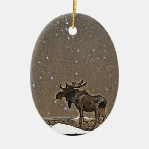 Moose in Snow Ceramic Ornament