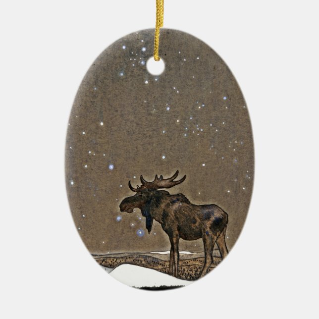 Moose in Snow Ceramic Ornament (Front)