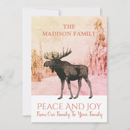 Moose In Snow Christmas Holiday Card