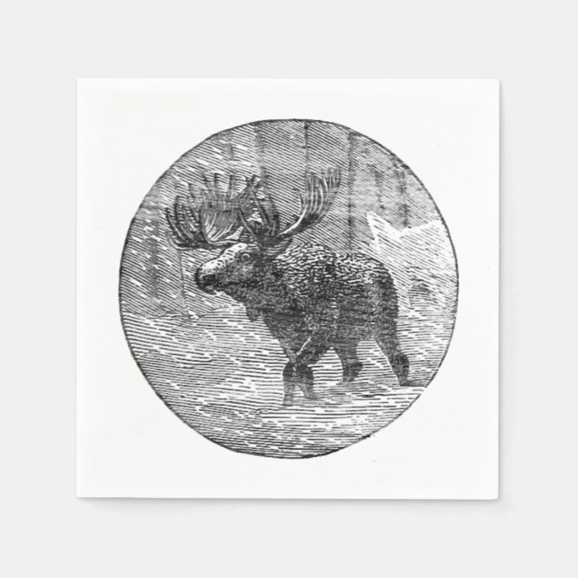 Moose in Snow Emblem Paper Napkins (Front)