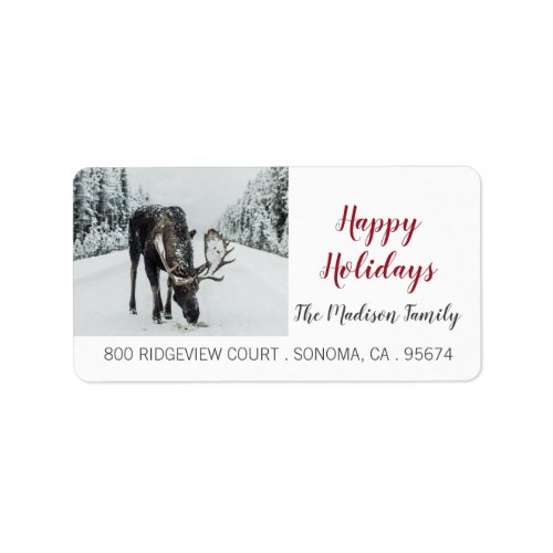 Moose In Snow Happy Holidays Return Address Labels