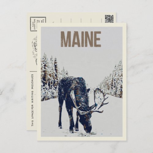 Moose in snow Maine USA illustration Postcard