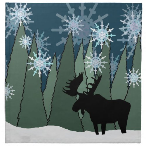 Moose in Snowflake Forest Cloth Napkin