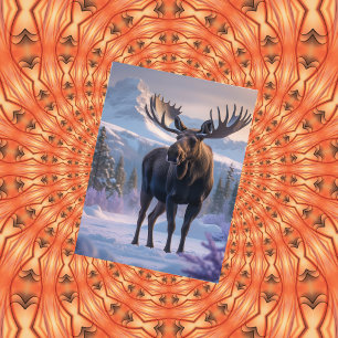 Moose in Snowy Forest Scene Postcard