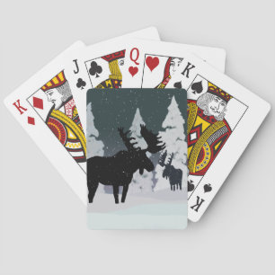 Moose in Snowy Winter Night Poker Cards