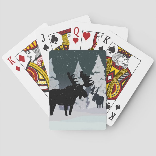Moose in Snowy Winter Night Poker Cards (Back)