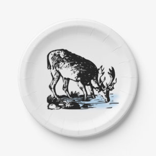 Moose in Stream Paper Plates