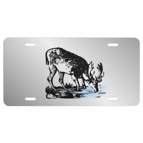 Moose in Stream Silver License Plate