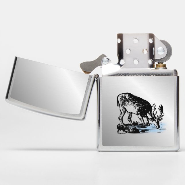 Moose in Stream Zippo Lighter (Opened)