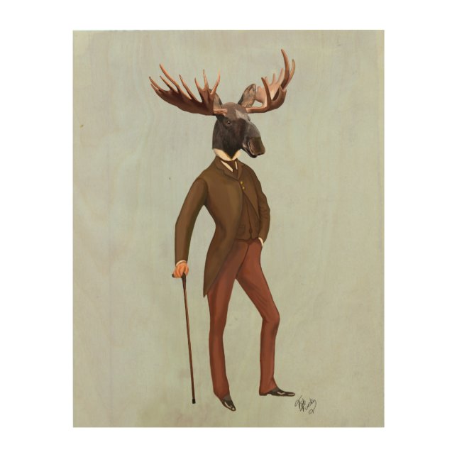 Moose In Suit Full Wood Wall Decor (Front)