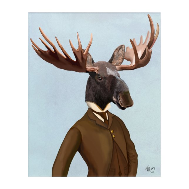 Moose In Suit Portrait Acrylic Print (Front)