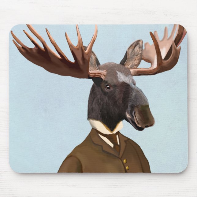 Moose In Suit Portrait Mouse Pad (Front)