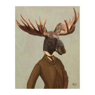Moose In Suit Portrait Wood Wall Decor