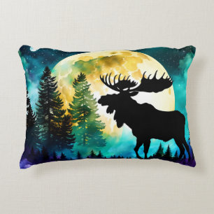 Moose in the forest Full moon Accent Pillow