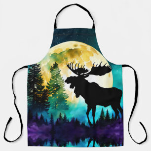 Moose in the forest Full moon Apron