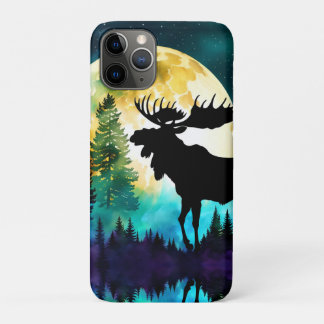 Moose in the forest Full moon iPhone 11 Pro Case