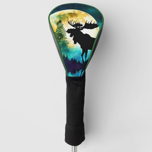 Moose in the forest Full moon  Golf Head Cover (Front)