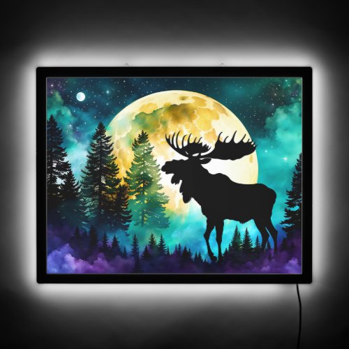 Moose in the forest Full moon  LED Sign