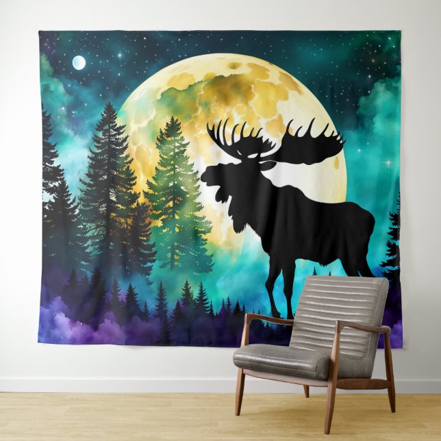 Moose in the forest Full moon  Tapestry (In Situ (Horizontal))