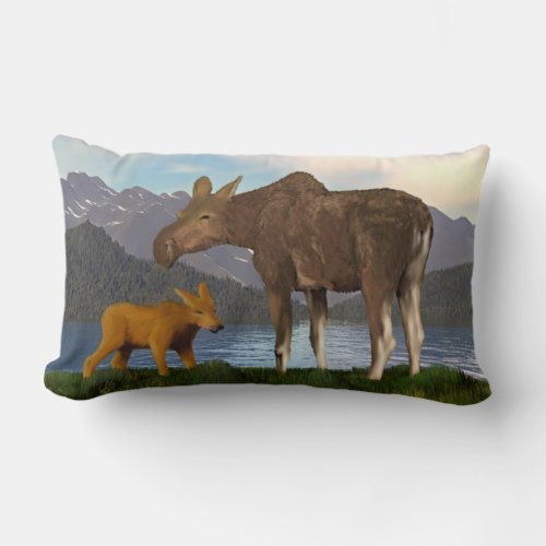 Moose in the Meadow Lumbar Pillow