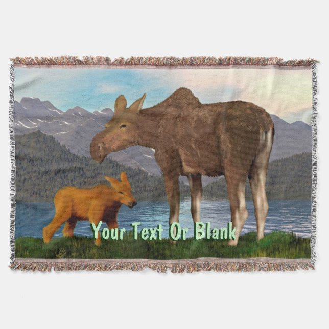 Moose in the Meadow Throw Blanket (Front)