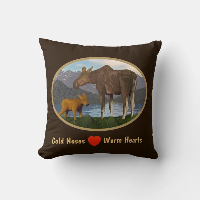 Moose in the Meadow Throw Pillow (Front)