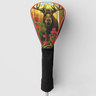 Moose in the woods with flowers AI Art Golf Head Cover